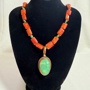 Vibrant Coral and Turquoise Pendant Necklace